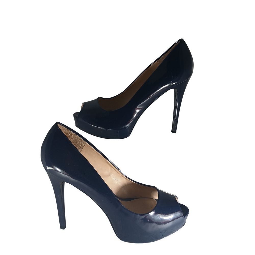 Guess Peep Toe Platform Pump 11M Navy Blue Patent Stiletto WGPATCHES